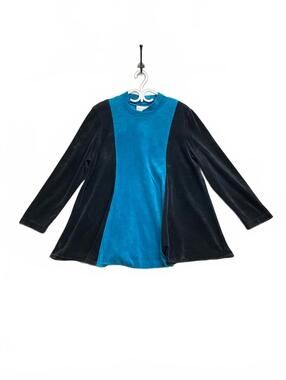 Vtg 80's Motherhood Maternity Wear Large Blue&Black Velvet Long Sleeve Tunic Top